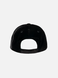Schwarzes Samt-Baseball-Cap mit Strass-Logo