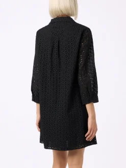 Schwarzes Sangallo-Hemd-Minikleid für Damen