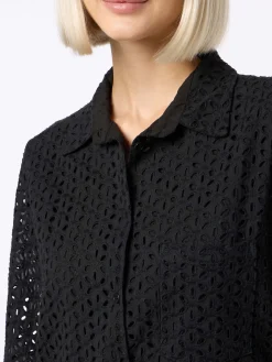 Schwarzes Sangallo-Hemd-Minikleid für Damen