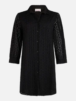 Schwarzes Sangallo-Hemd-Minikleid für Damen