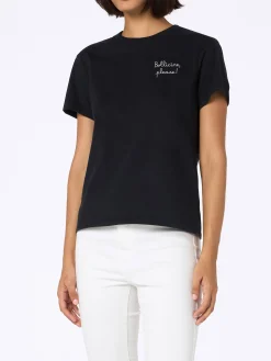 Schwarzes T-Shirt Emilie aus schwerer Baumwolle für Damen mit Stickerei „Bollicine Please“