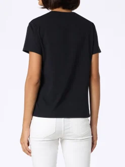 Schwarzes T-Shirt Emilie aus schwerer Baumwolle für Damen mit Stickerei „Bollicine Please“