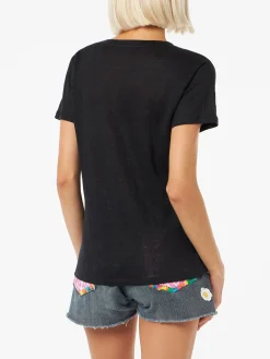 Schwarzes T-Shirt mit V-Ausschnitt aus Leinenjersey Eloise
