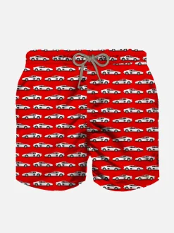 Sportliche Jungen-Badeshorts aus leichtem Stoff mit Auto-Print