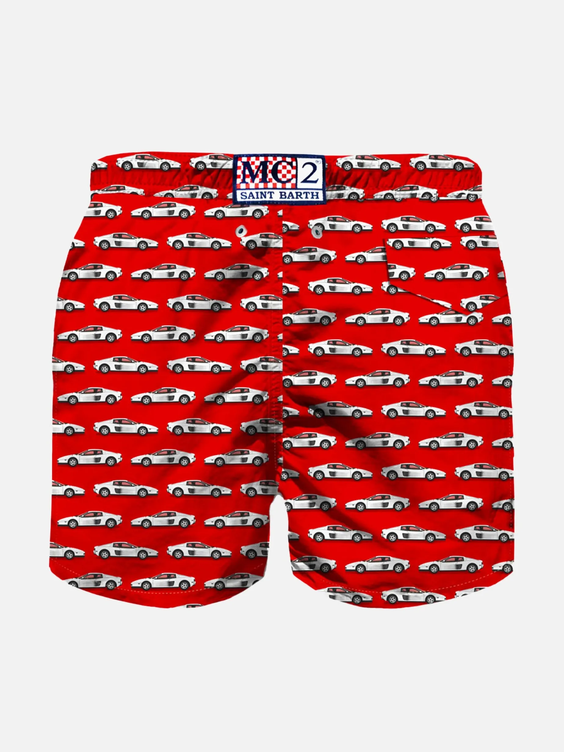 Sportliche Jungen-Badeshorts aus leichtem Stoff mit Auto-Print