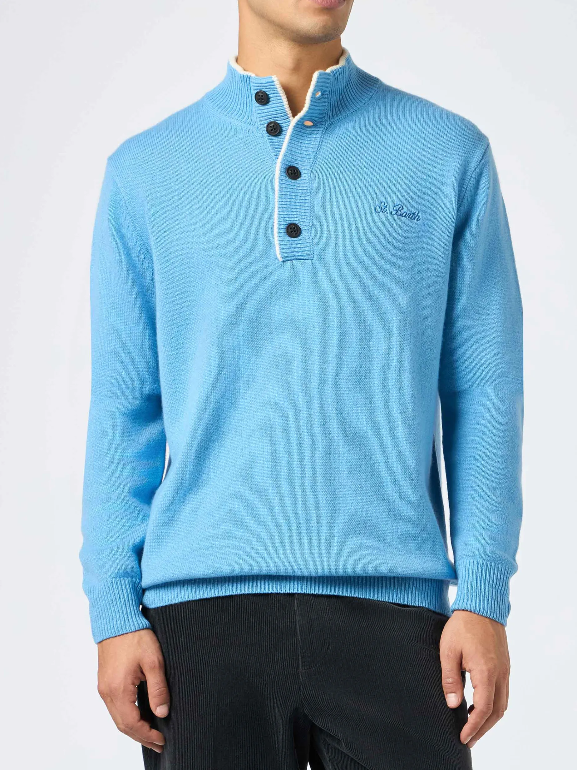 Staubblauer Polopullover Dorian aus Kaschmirmischung für Herren