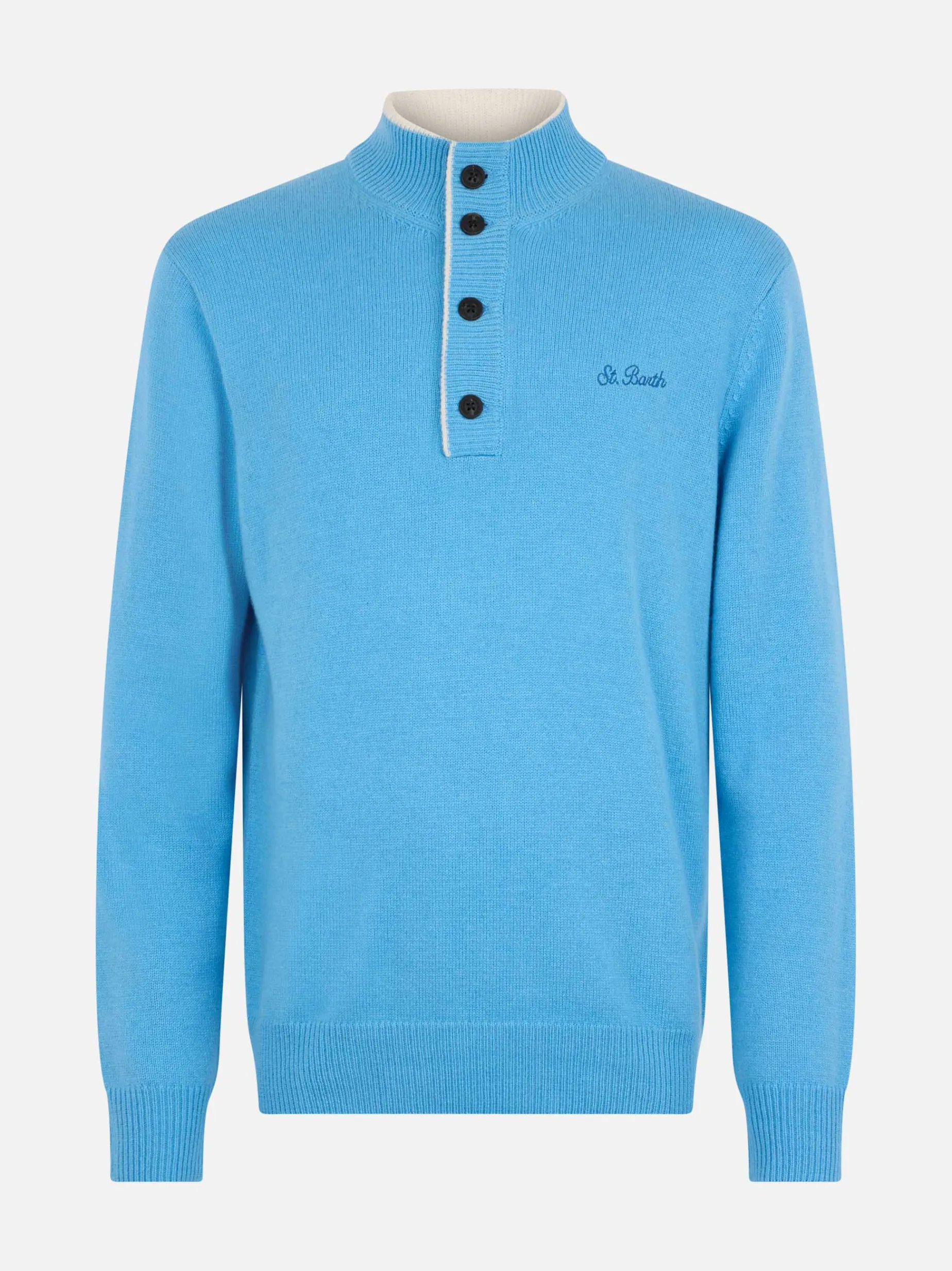 Staubblauer Polopullover Dorian aus Kaschmirmischung für Herren