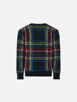 Strickjacke mit Schottenmuster und Aufnäher