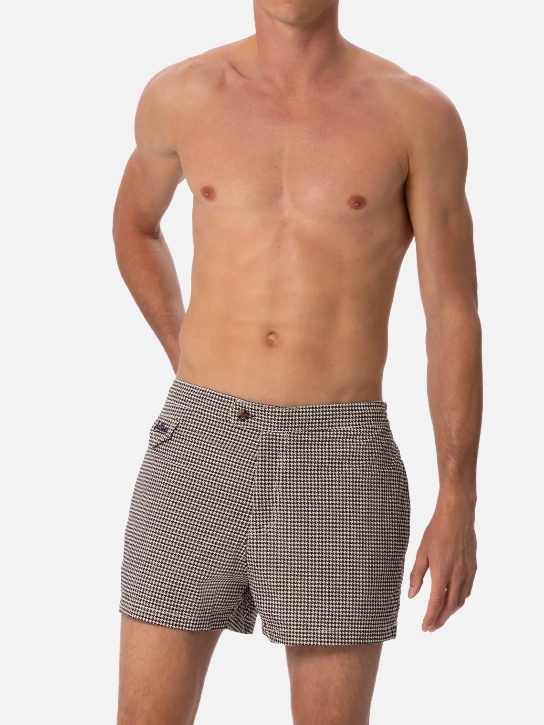 Tailliert geschnittene Herren-Badeshorts Harrys mit Pied-de-Poule-Aufdruck
