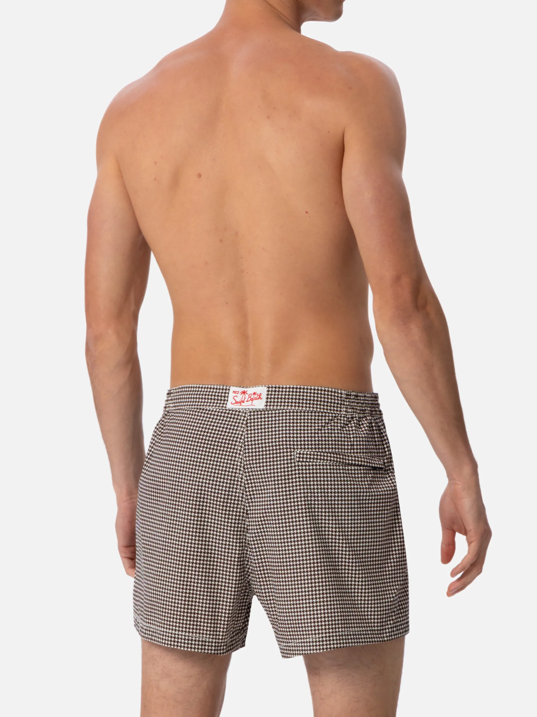 Tailliert geschnittene Herren-Badeshorts Harrys mit Pied-de-Poule-Aufdruck
