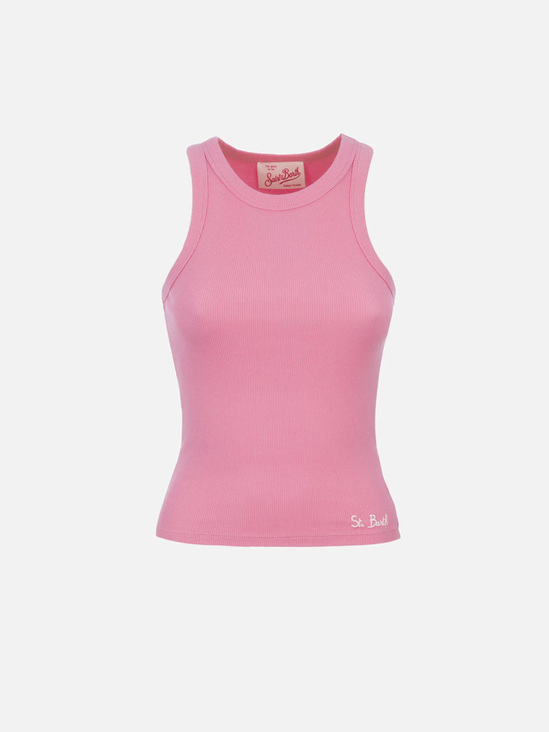 Tanktop aus rosa Baumwolle im Rippenstrick für Damen