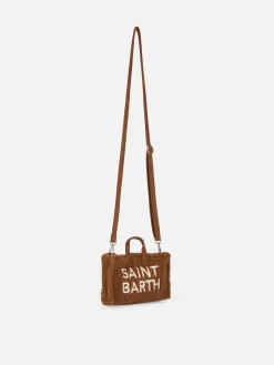 Telefontasche aus braunem Teddystoff mit Saint Barth-Logostickerei