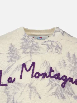Toile de Jouy-Pullover für Mädchen mit Rundhalsausschnitt und La Montagne-Stickerei