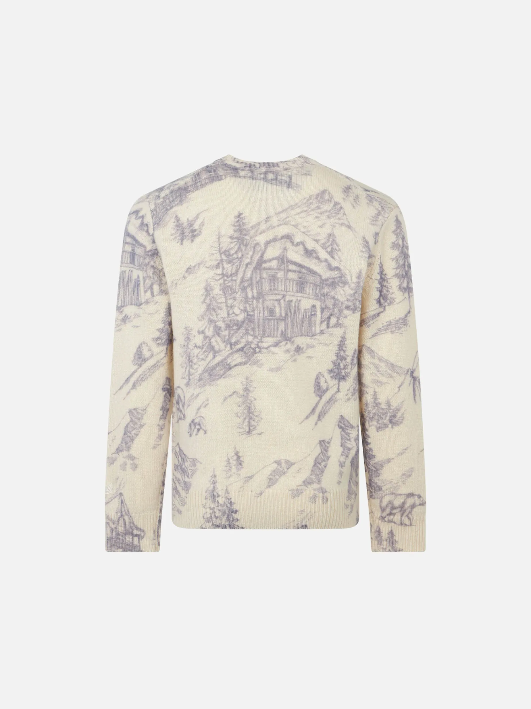 Toile de Jouy-Pullover für Mädchen mit Rundhalsausschnitt und La Montagne-Stickerei