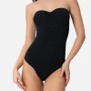 Trägerloser Damen-Badeanzug Soleil aus schwarzem Lurex