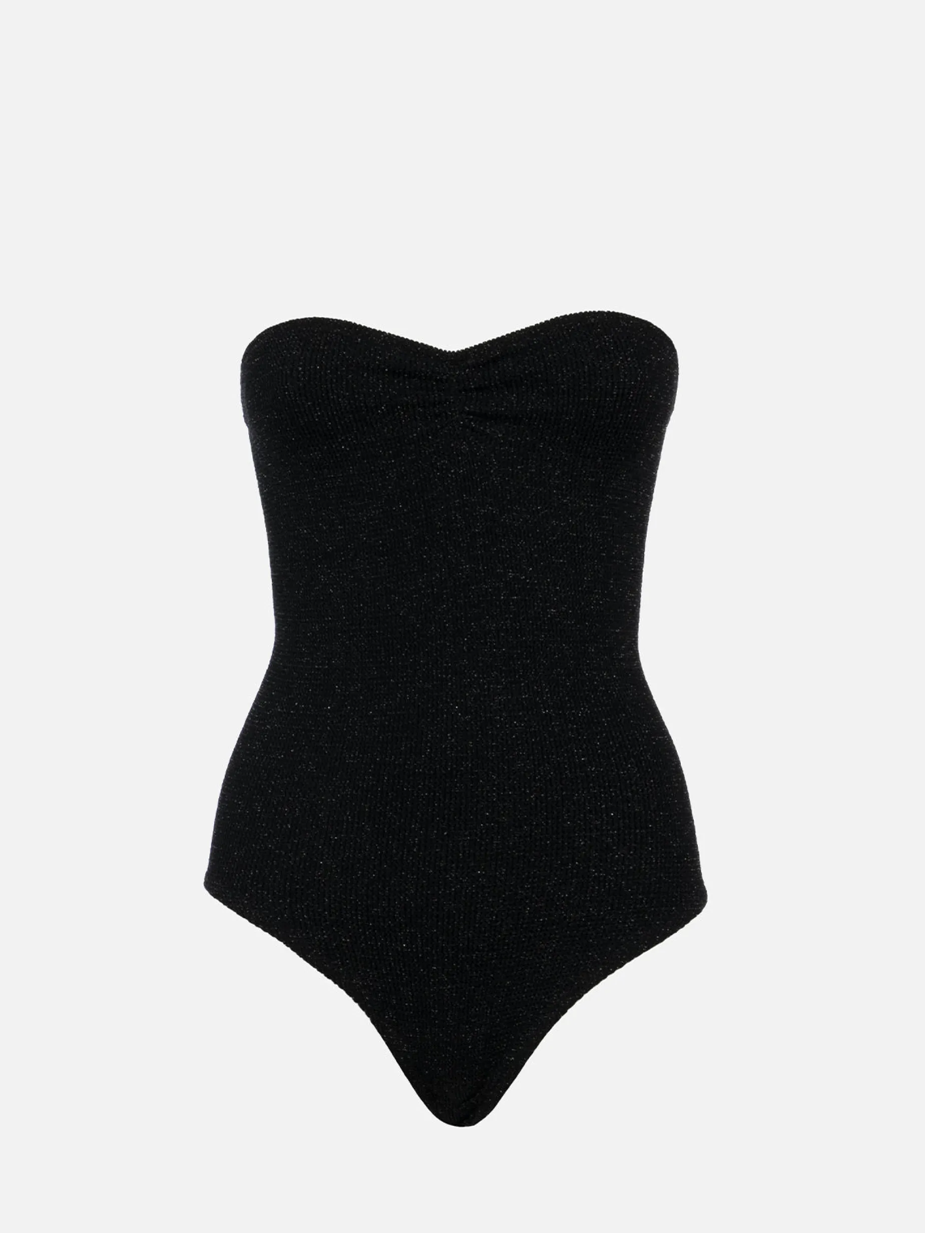 Trägerloser Damen-Badeanzug Soleil aus schwarzem Lurex