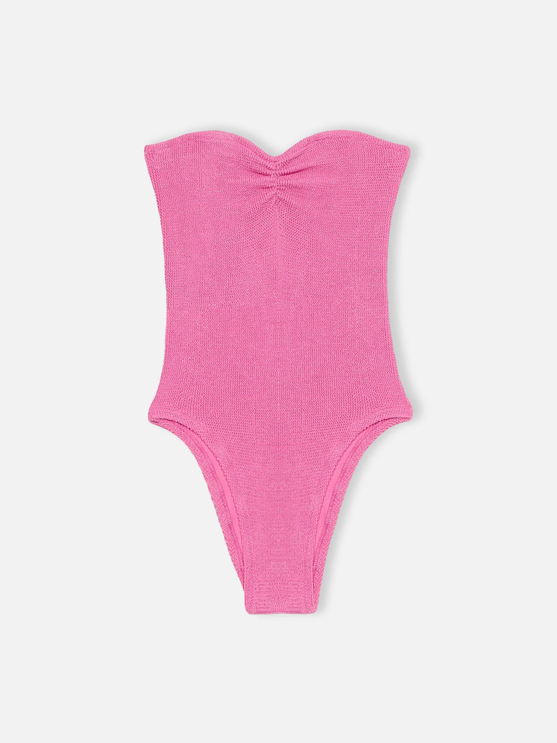 Trägerloser Damen-Badeanzug Soleil aus fuchsiafarbenem Lurex