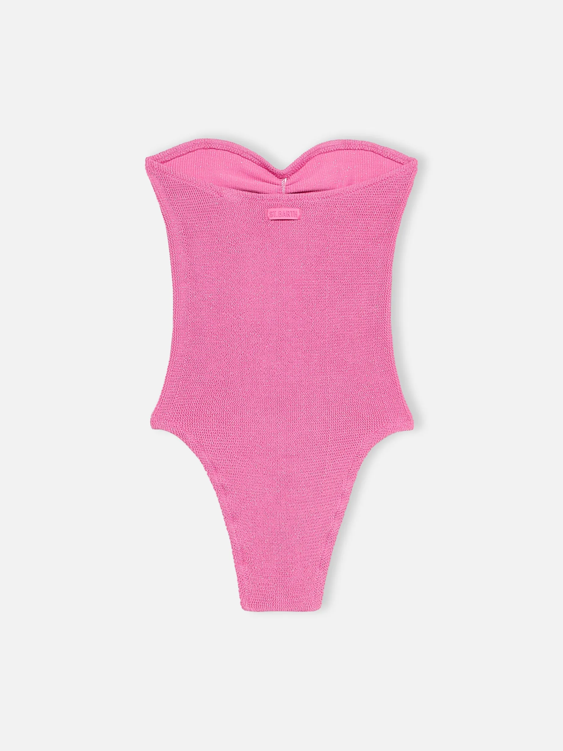 Trägerloser Damen-Badeanzug Soleil aus fuchsiafarbenem Lurex