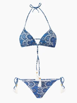 Triangel-Bikini mit Blumen-Denim-Print