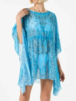 Türkisfarbener Kaftan mit Bandana-Print