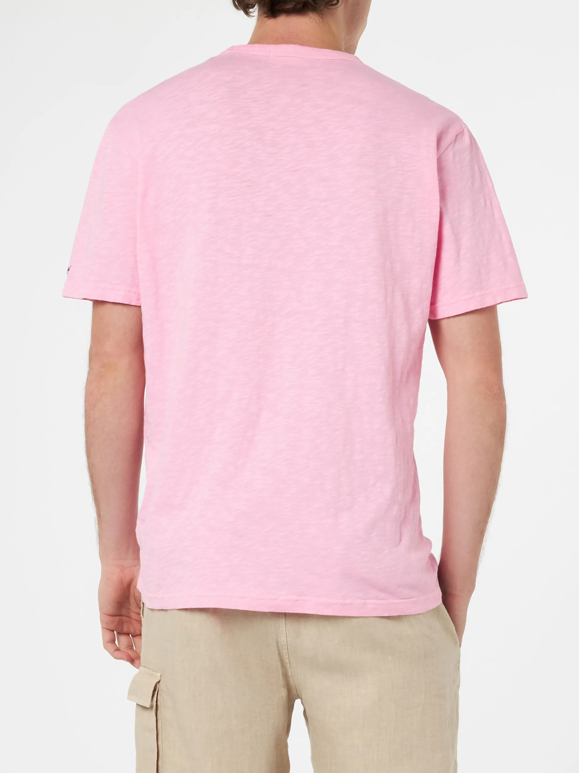 T-Shirt „Präsident“ aus rosa geflammter Baumwolle für Herren mit Stickerei