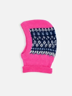 Ultraweiche Damen-Sturmhaube in Fluo-Rosa mit isländischem Muster