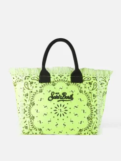 Umhängetasche „Vanity“ aus Canvas mit fluoreszierendem Bandana-Aufdruck in Gelb