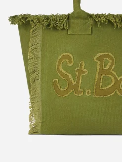 Vanity-Einkaufstasche aus Baumwollcanvas in Militärgrün mit Logo-Aufnäher