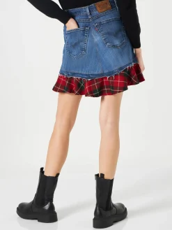 Vintage-Jeansrock für Damen mit Tartan-Details