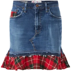 Vintage-Jeansrock für Damen mit Tartan-Details