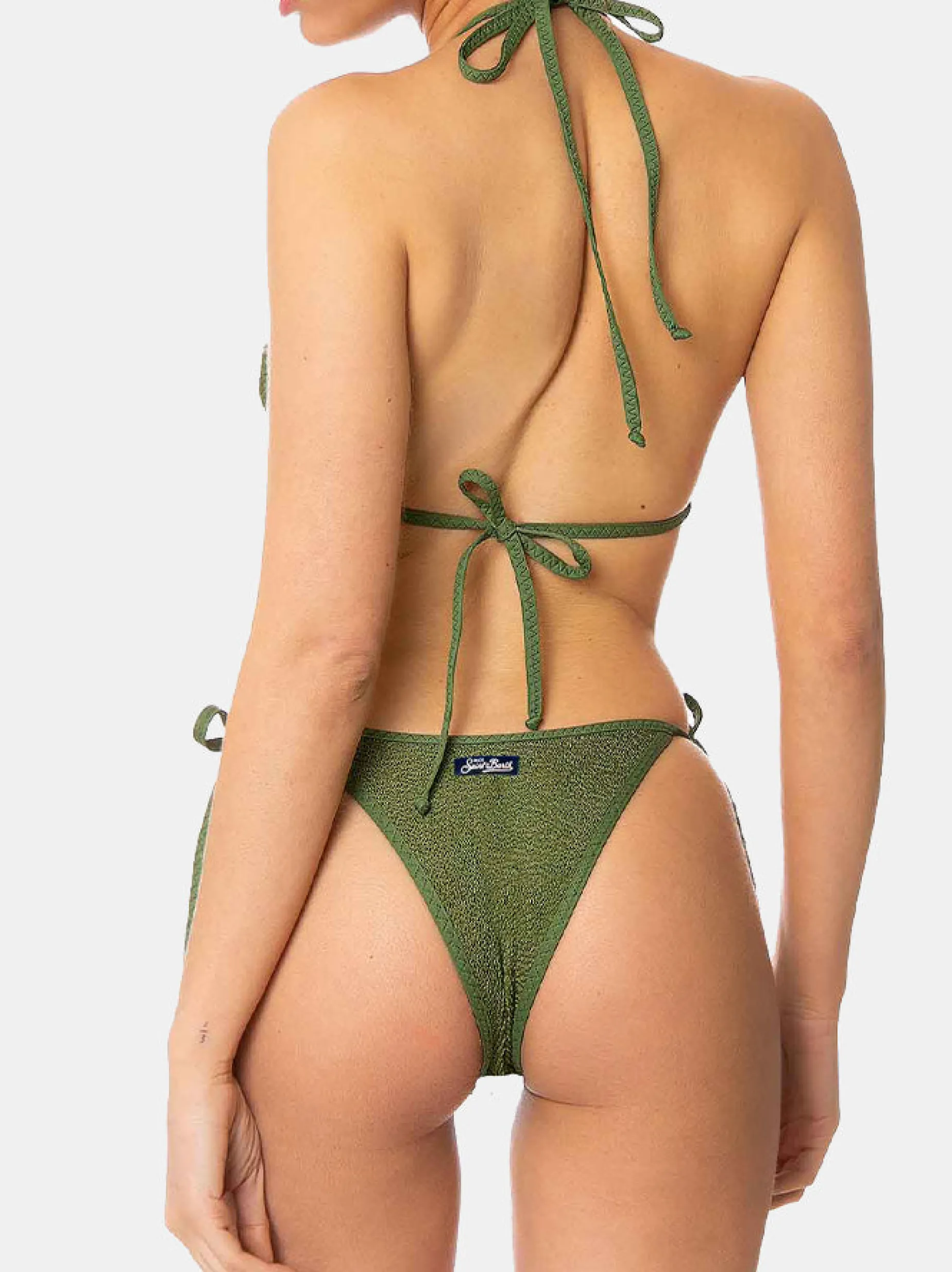 Waldgrüner Damen-Triangel-Bikini in Crinkle-Optik
