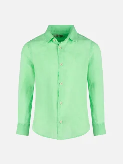 Wasserfarbenes, fluogrünes Kinderleinenhemd Agnes