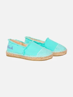 Wassergrüne Canvas-Espadrillas mit Stickerei
