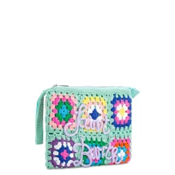 Wassergrüne Häkel-Clutch „Parisienne“ mit Saint-Barth-Stickerei