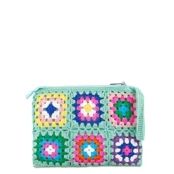 Wassergrüne Häkel-Clutch „Parisienne“ mit Saint-Barth-Stickerei