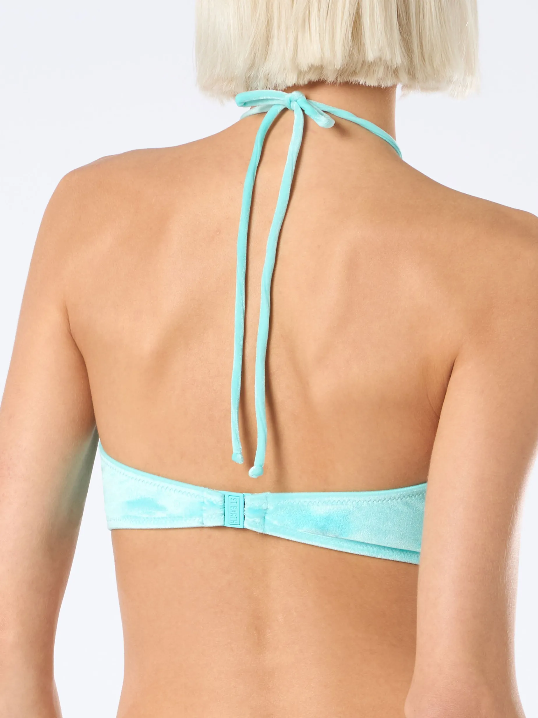 Wassergrüner Damen-Bandeau-Bikini aus Chenille