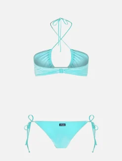 Wassergrüner Damen-Bandeau-Bikini aus Chenille