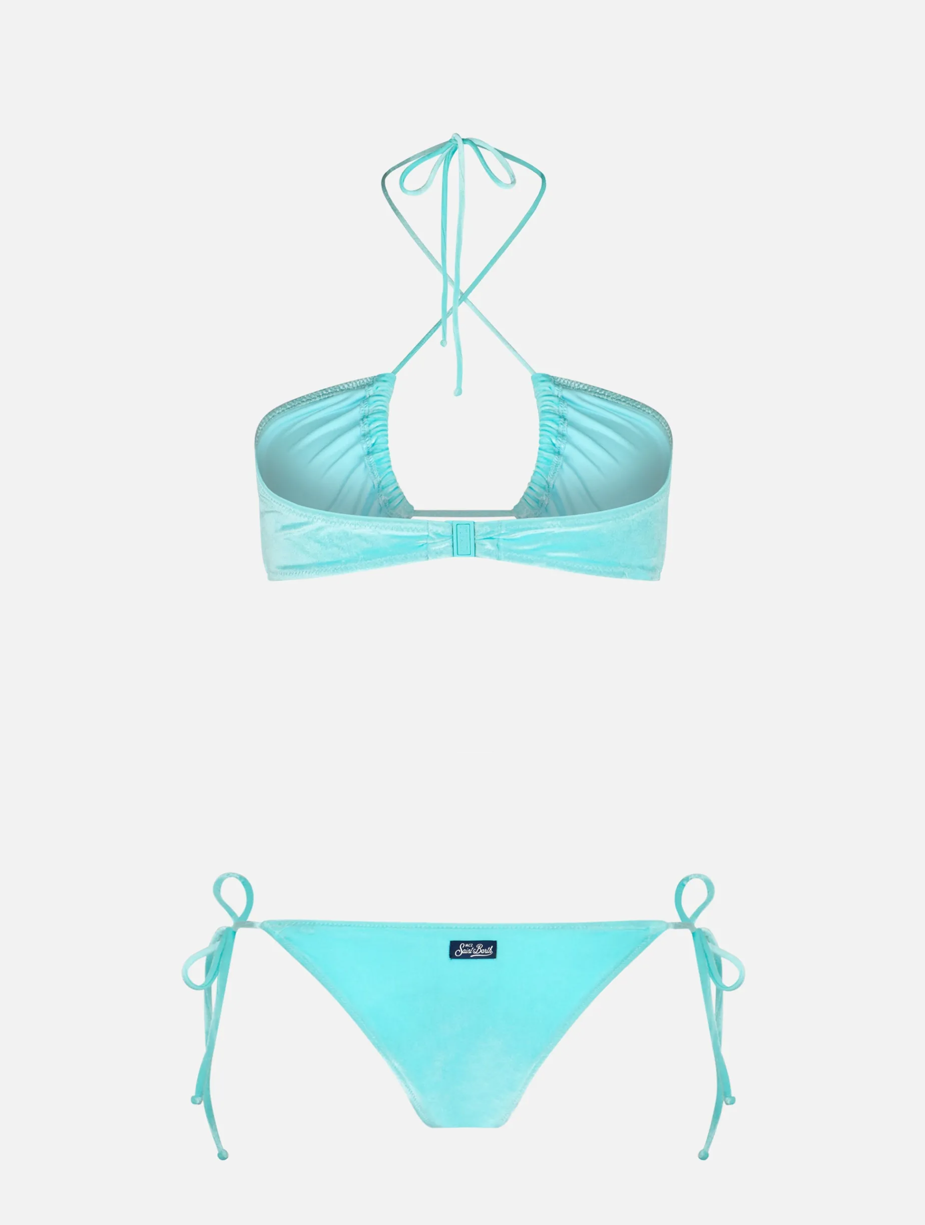Wassergrüner Damen-Bandeau-Bikini aus Chenille