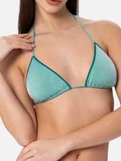 Wassergrüner Damen-Triangel-Bikini aus Lurex Leah Naomi
