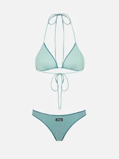 Wassergrüner Damen-Triangel-Bikini aus Lurex Leah Naomi