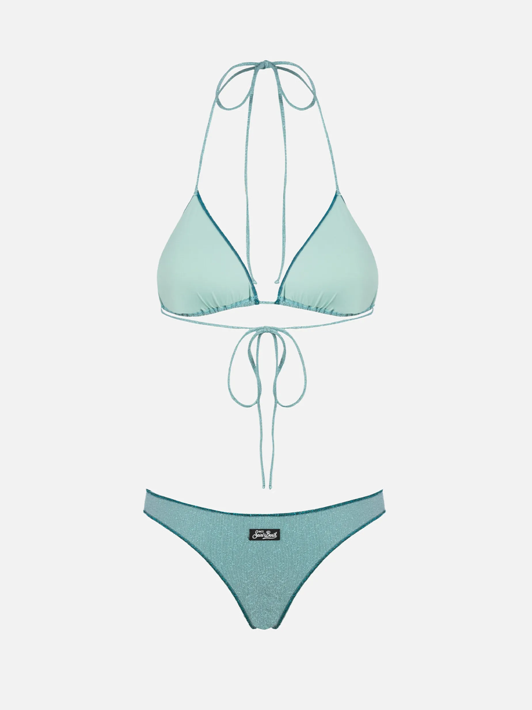 Wassergrüner Damen-Triangel-Bikini aus Lurex Leah Naomi