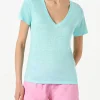 Wassergrünes Damen-T-Shirt aus Leinen