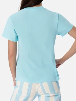Wassergrünes Damen-T-Shirt Emilie aus Baumwolljersey mit Rundhalsausschnitt und Strasssteinen