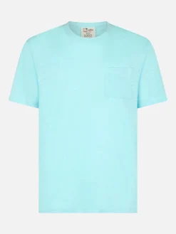Wassergrünes Herren-T-Shirt aus Leinenjersey Ecstasea mit Tasche