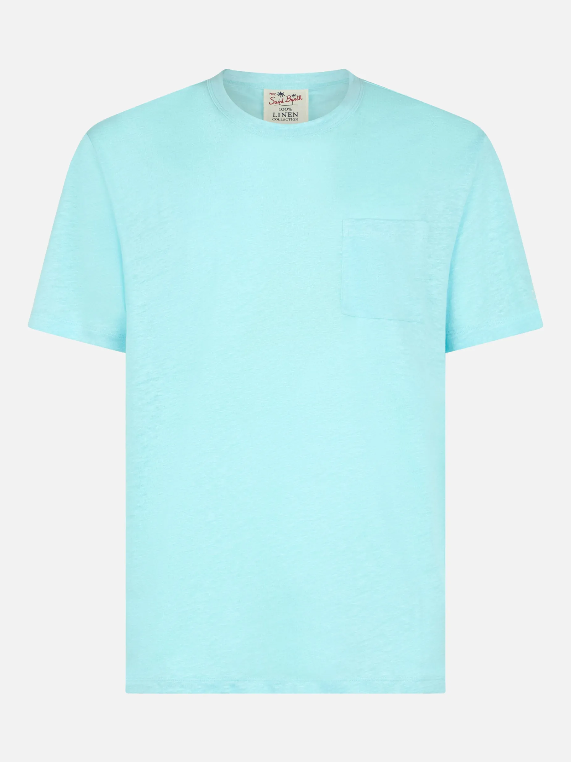 Wassergrünes Herren-T-Shirt aus Leinenjersey Ecstasea mit Tasche