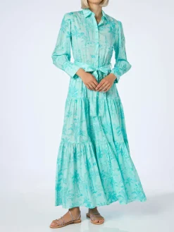 Wassergrünes Kleid aus Toile de Jouy-Baumwolle für Damen von Jensen
