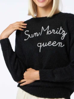 Weicher Damenpullover mit Rundhalsausschnitt und Sun Moritz Queen-Stickerei