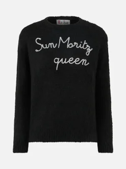 Weicher Damenpullover mit Rundhalsausschnitt und Sun Moritz Queen-Stickerei