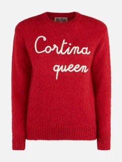 Weicher Damenpullover mit Rundhalsausschnitt und Cortina Queen-Stickerei