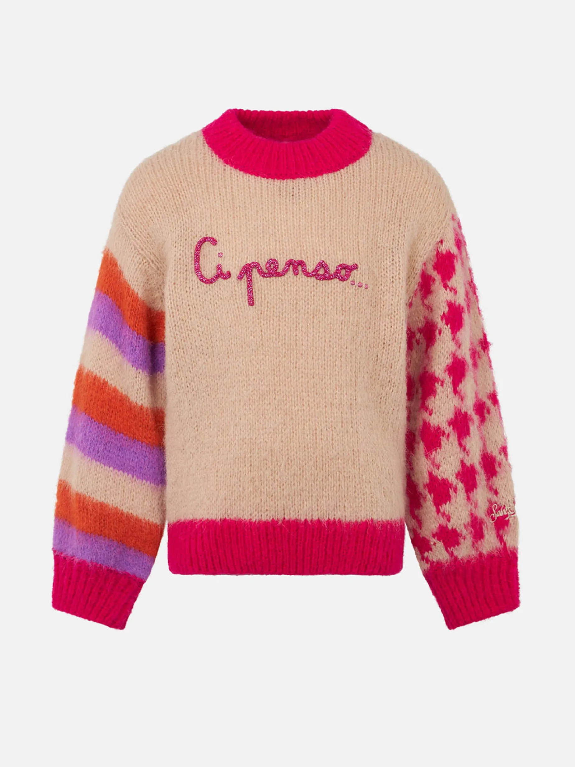 Weicher, kastenförmiger Mädchenpullover mit „Ci penso...“-Stickerei